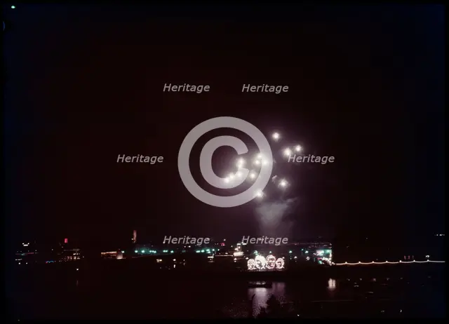 Fireworks over the City of Westminster, London, 1953. Creator: Ministry of Works.
