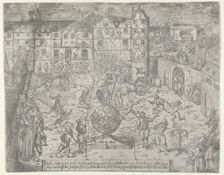Fireworks on June 23, 1595, for the entry to Küstrin of the Margrave of Brandenburg and Du..., 1595. Creator: Georg Keller