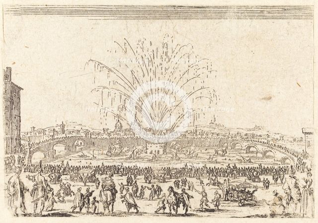 Fireworks on the Arno, Florence, c. 1622. Creator: Jacques Callot.