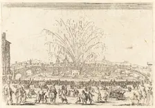 Fireworks on the Arno, Florence, c. 1622. Creator: Jacques Callot