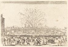 Fireworks on the Arno, Florence, c. 1622. Creator: Jacques Callot