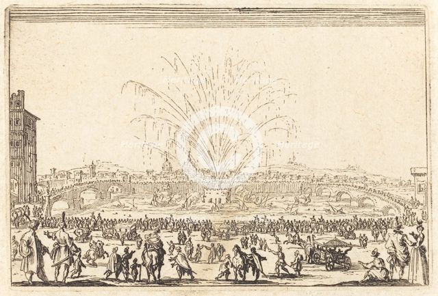 Fireworks on the Arno, Florence, c. 1622. Creator: Jacques Callot.