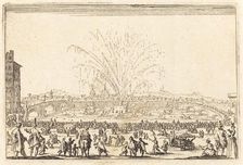 Fireworks on the Arno, Florence, c. 1622. Creator: Jacques Callot