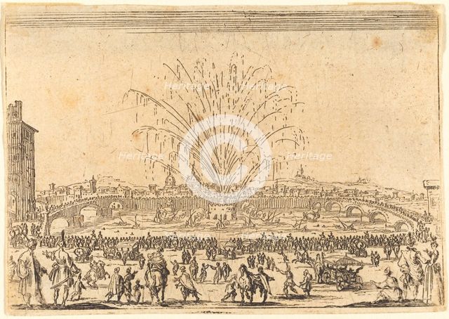 Fireworks on the Arno, Florence, c. 1622. Creator: Jacques Callot.