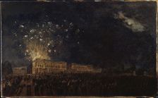 Fireworks on the occasion of the birth of the Duke of Normandy, c1782. Creator: Pierre-Antoine Demachy