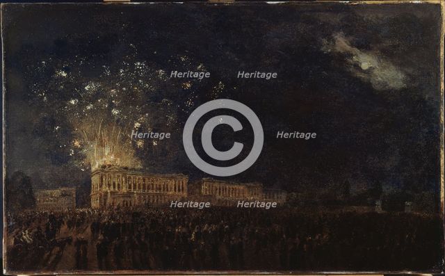 Fireworks on the occasion of the birth of the Duke of Normandy, c1782. Creator: Pierre-Antoine Demachy.