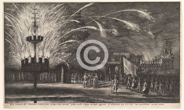 Fireworks at Hemissem, 1625-77. Creator: Wenceslaus Hollar.