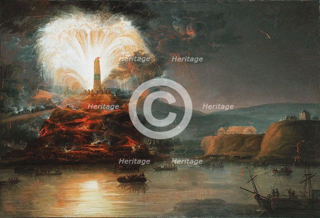 Fireworks at Kaniow in honor of Catherine II in 1787, 1787. Artist: Plersch, Jan Bogumil (1732–1817)