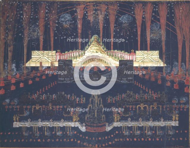 Fireworks and illumination on April 25, 1742 in Moscow, Mid of the 18th cen.. Artist: Anonymous  