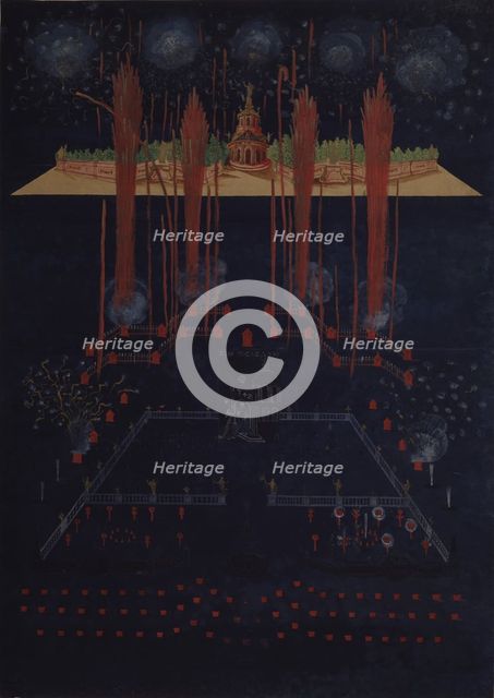 Fireworks and illumination on February 10, 1742, Mid of the 18th cen.. Artist: Anonymous  