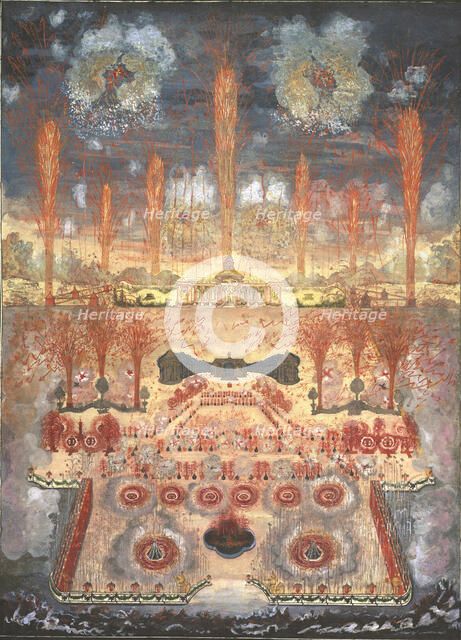 Fireworks and illumination on Juny 16, 1744 in Moscow, Mid of the 18th cen.. Artist: Anonymous  