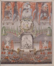 Fireworks and illumination on September 17, 1747 in Gostilitsy, Mid of the 18th cen.. Artist: Anonymous