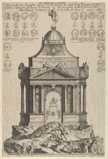 Fireworks celebrating the erection of the Temple of Glory and equestrian statue of Louis l..., 1699. Creator: Anon