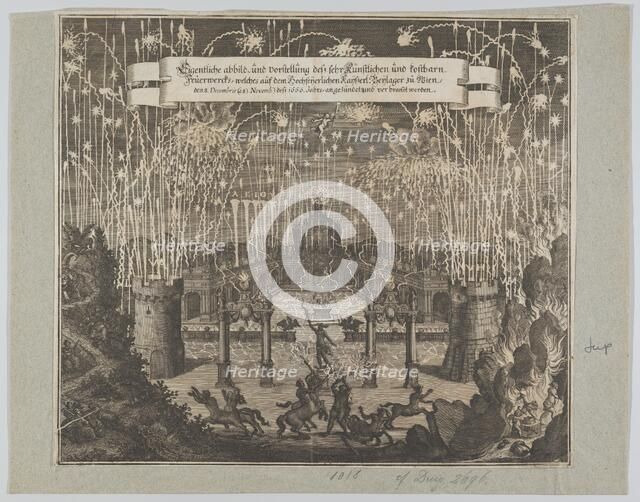 Fireworks celebrating the marriage of Emperor Leopold I and Margarita, Vienna 1666, after 1666. Creator: Melchior Küsel.