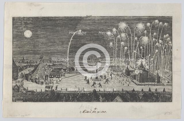 Fireworks display celebrating the end of the Thirty Years War, Nuremberg, 1650 Creator: Anon.