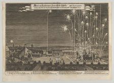 Fireworks display celebrating the end of the Thirty Years War, Nuremberg, 1650, 1650., 1650. Creator: Anon