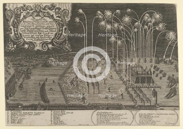Fireworks display by Engelhart Holtzschuer, Jobst Wilhelm Ebner and Johann Tobias Ebner as..., 1661. Creator: Lukas Schnitzer.