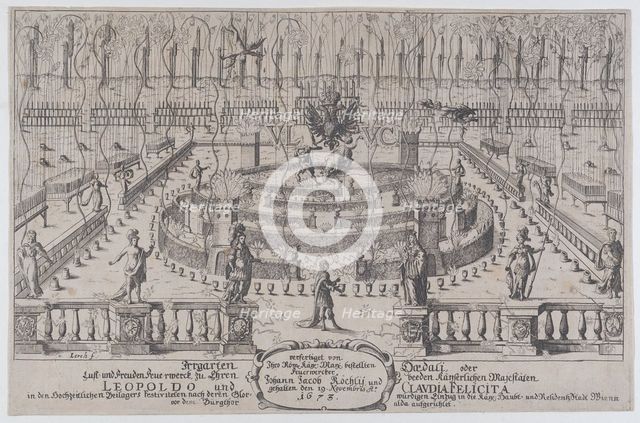 Fireworks display, Nuremberg, 1659, 1673. Creator: Anon.