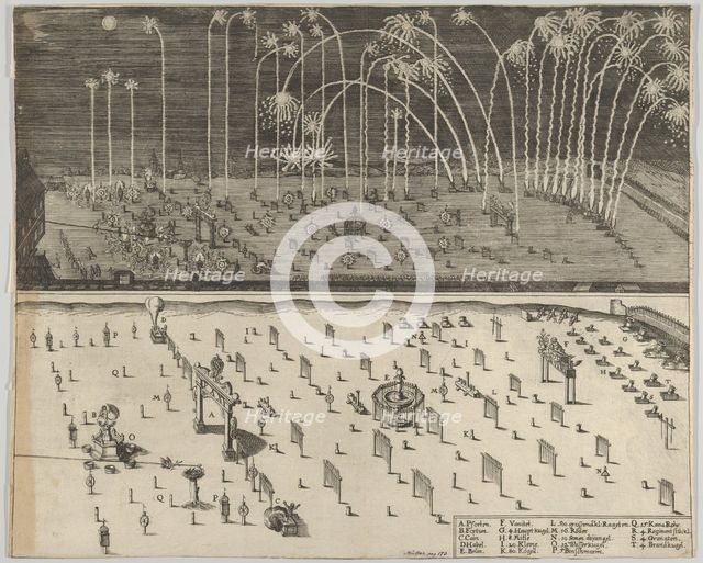 Fireworks display, Nuremberg, 1659. Creator: Anon.
