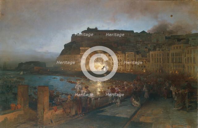 Fireworks in Naples, 1875. Artist: Achenbach, Oswald (1827-1905)