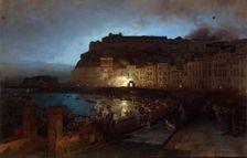 Fireworks in Naples, 1875. Creator: Oswald Achenbach