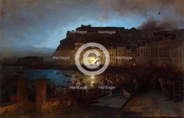 Fireworks in Naples, 1875. Creator: Oswald Achenbach.