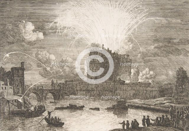 Fireworks in Rome Over Castel Sant' Angelo, 18th century. Creator: Adriaen Manglard.