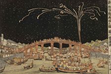 Fireworks Like Flowers in Bloom at Ryogoku Bridge, 1770-1779