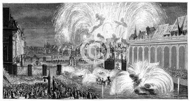 Fireworks, Strasbourg, 1744, (1885). Artist: Unknown
