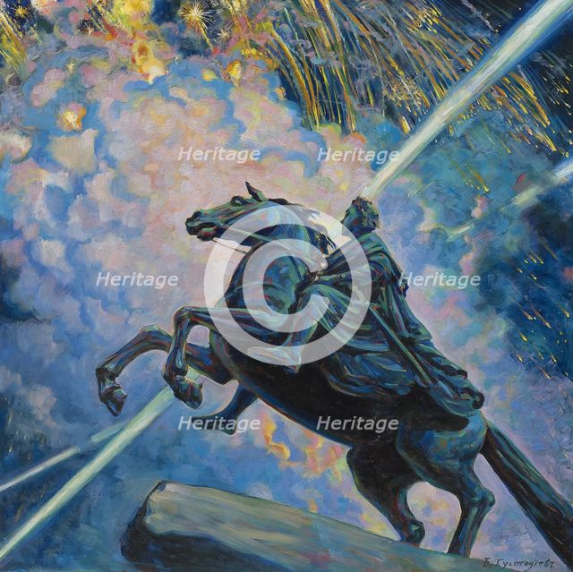Fireworks. The Bronze Horseman. Artist: Kustodiev, Boris Michaylovich (1878-1927)