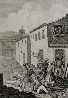 First Carlist War, (1833-40): Skirmish in Urdañiz conducted by six selected Carlist companies, 1842. Creator: Manuel Miranda