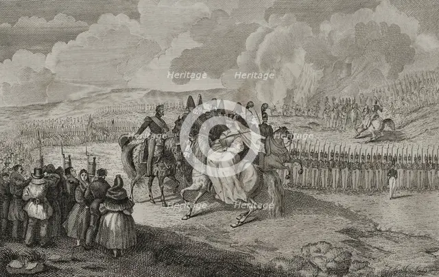 First Carlist War, (1833-1840): Military review of 1st January 1834, under the presidency of...1842. Creator: Pedro Celestino Mare.