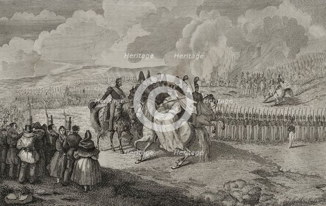 First Carlist War, (1833-1840): Military review of 1st January 1834, under the presidency of...1842. Creator: Pedro Celestino Mare.