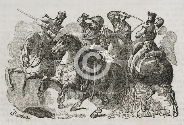 First Carlist War, (1833-1840): Attack to Balmaseda, the leader of the Carlist faction, 1842.  Creators: Manuel Miranda, Ortega.