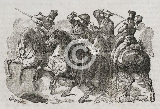First Carlist War, (1833-1840): Attack to Balmaseda, the leader of the Carlist faction, 1842.  Creators: Manuel Miranda, Ortega.