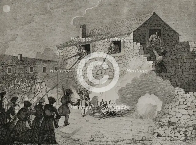 First Carlist War, (1833-1840): Attack of a house near Guernica (Biscay), 1842. Creator: Pedro Celestino Mare.