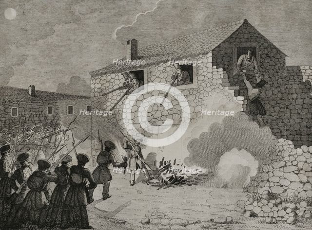 First Carlist War, (1833-1840): Attack of a house near Guernica (Biscay), 1842. Creator: Pedro Celestino Mare.