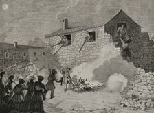 First Carlist War, (1833-1840): Attack of a house near Guernica (Biscay), 1842. Creator: Pedro Celestino Mare