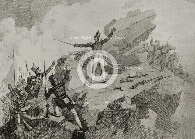 First Carlist War, (1833-1840):  Attack of Agurdin, 6 January 1834, (1842).  Creator: Manuel Miranda.