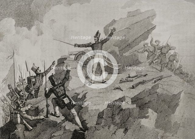 First Carlist War, (1833-1840):  Attack of Agurdin, 6 January 1834, (1842).  Creator: Manuel Miranda.