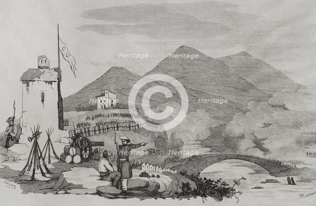 First Carlist War (1833-1840): Attack on Castrejana Bridge in 1835 (1845). Creators: Francisco Sainz, Martínez.