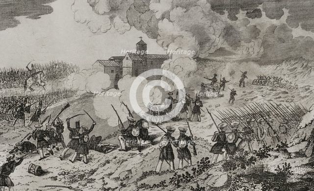 First Carlist War, (1833-1840), Action of Larrasoaña, (24 June 1836), Navarre, 1845.  Creator: Jose Gomez.