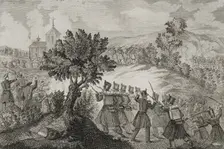 First Carlist War (1833-1840): Armed action near La Antigua, Basque Country, 1842. Creators: Eusebio Zarza, Jose Gomez
