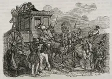 First Carlist War, (1833-1840): Assault by the Carlists on the postal service on its way...1842. Creator: Unknown