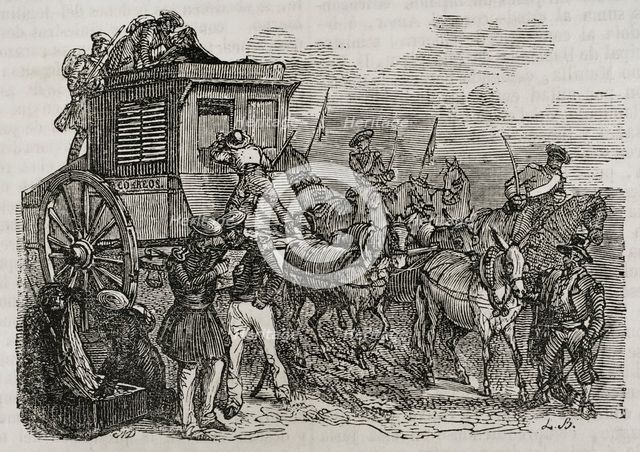 First Carlist War, (1833-1840): Assault by the Carlists on the postal service on its way...1842. Creator: Unknown.