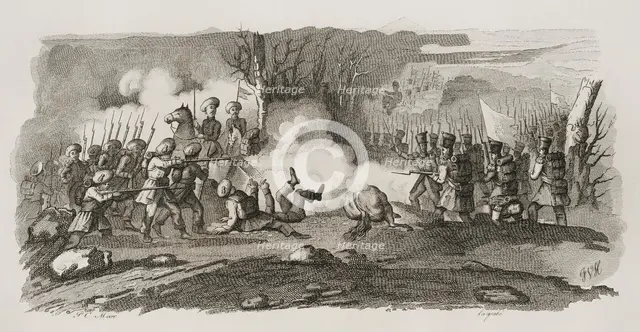 First Carlist War, (1833-1840): Battle of Alsasua, April 22, 1834, (1842).  Creator: Pedro Celestino Mare.