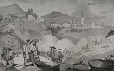 First Carlist War (1833-1840): Carlist troops besieged the town of Olot between...1835 (1845). Creators: Francisco Sainz, Martínez