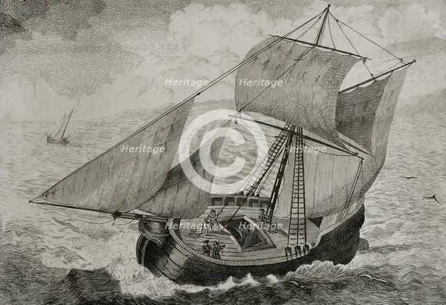 First Carlist War, (1833-1840): Don Carlos sailing to France, 1842.  Creator: Jose Gomez.