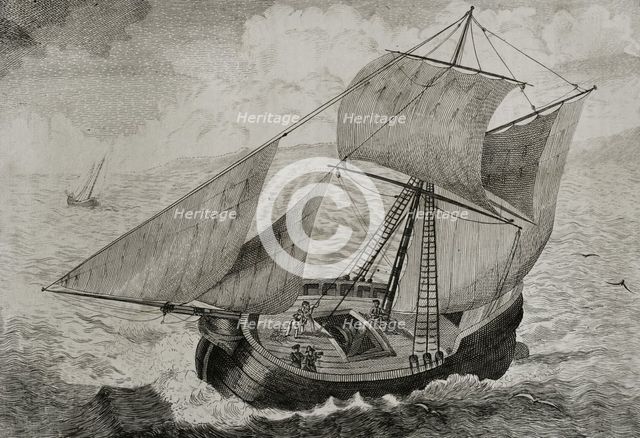 First Carlist War, (1833-1840): Don Carlos sailing to France, 1842.  Creator: Jose Gomez.