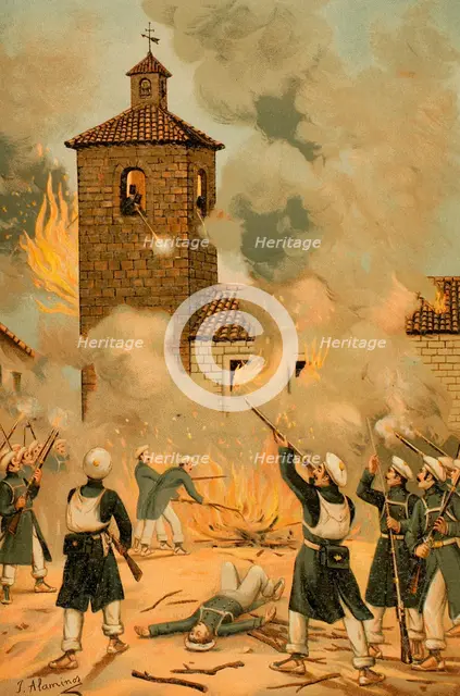 First Carlist War, (1833-1840): Heroic defence of Albocácer, 1889.  Creator: Juan Alaminos.